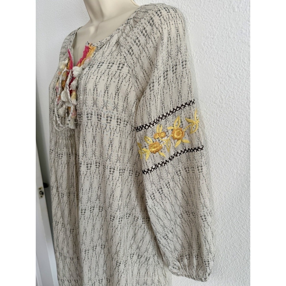 Anthropologie Tunic Mini‎ Dress XS Embroidered Peasant Sleeve Boho Ranna Gill - Picture 5 of 8